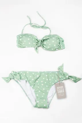 Bikini bandeau verde estrella blanca