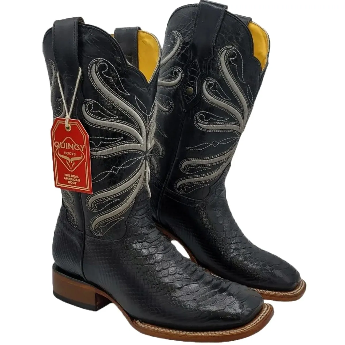 Botas de Piton Grabado Horma Rodeo Cuadrada Color Negro Q822A5705