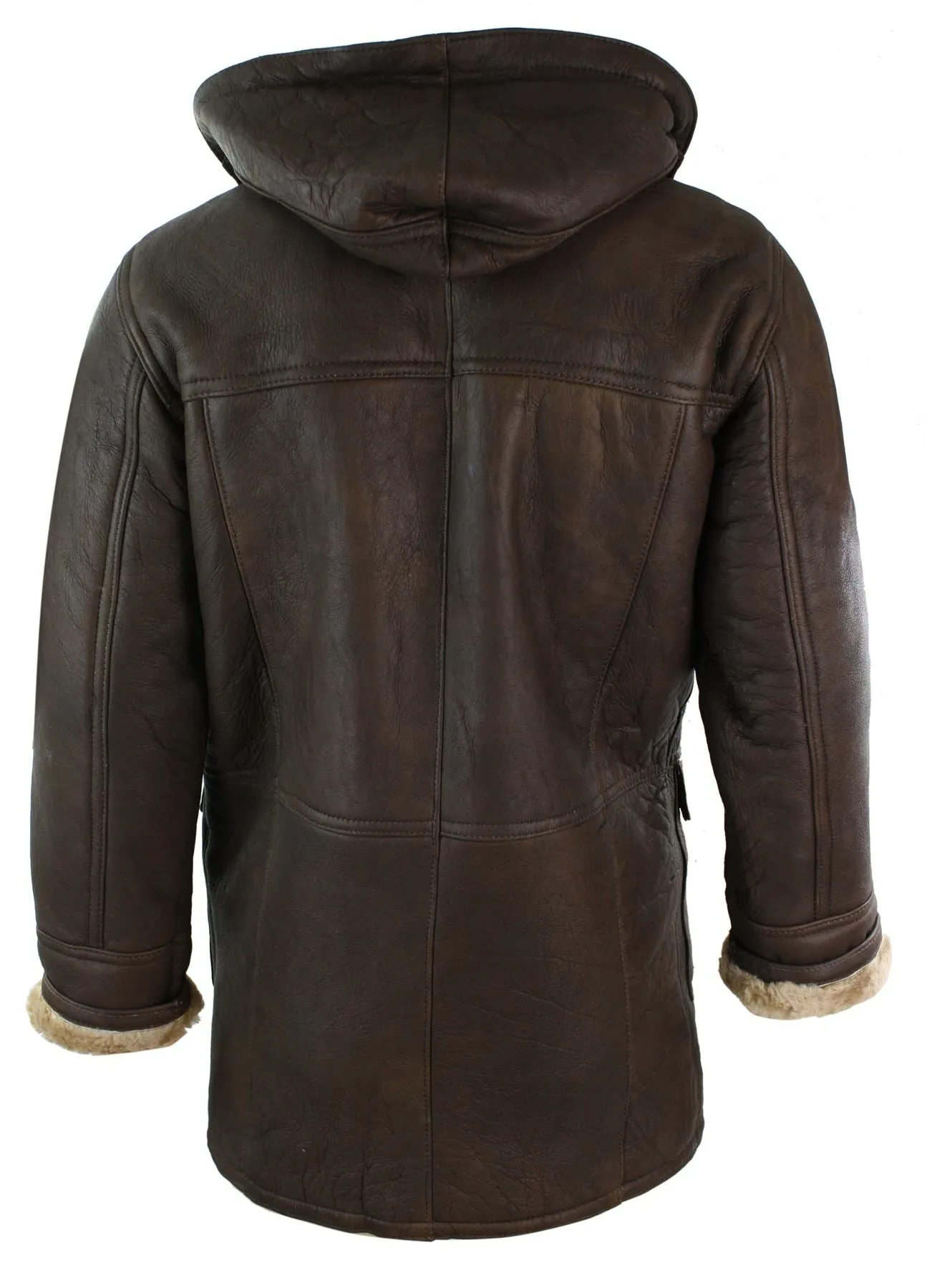Chaqueta safari tipo trenca de piel de oveja de invierno para hombre Bronceado jengibre y capucha jengibre