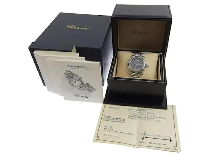 CHOPARD Happy Sport Reloj de cuarzo para hombre con pilas y fecha 5Diamante P en esfera azul, Modelo 28 8965 23, en Acero Inoxid