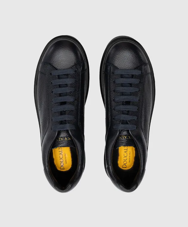 Doucal's Blue leather sneakers with fur
