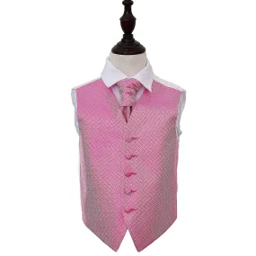 Fuchsia Pink Greek Key Wedding Waistcoat and Cravat Set for Boys