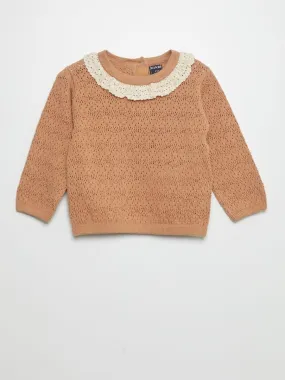 Jersey de cuello de macramé - MARRON