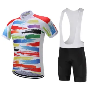 Men Colorful Printing Quick-dry Cycle Biking Shirt Jersey Suspender Shorts Set