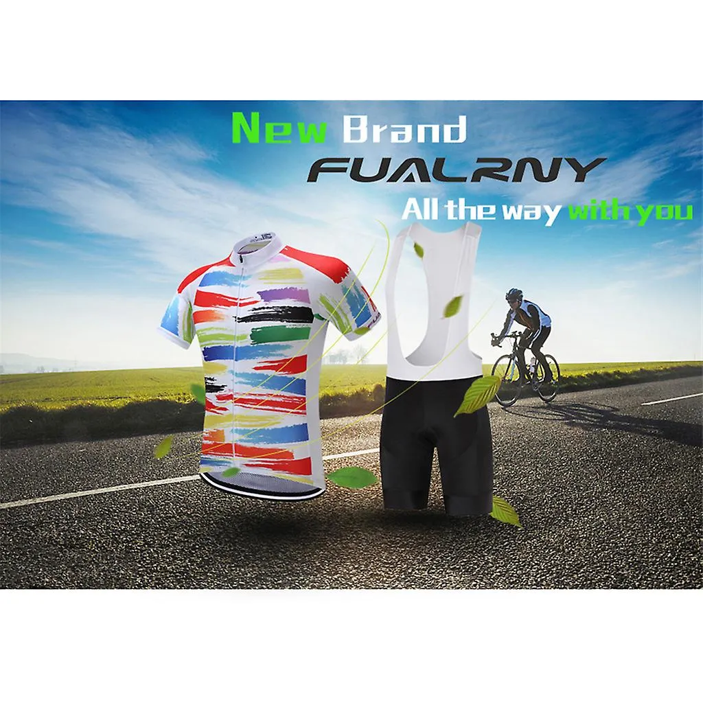 Men Colorful Printing Quick-dry Cycle Biking Shirt Jersey Suspender Shorts Set