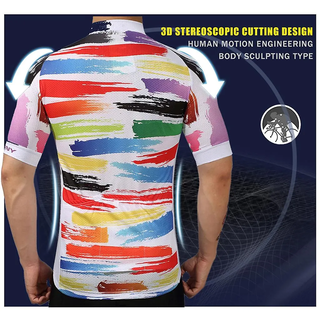 Men Colorful Printing Quick-dry Cycle Biking Shirt Jersey Suspender Shorts Set