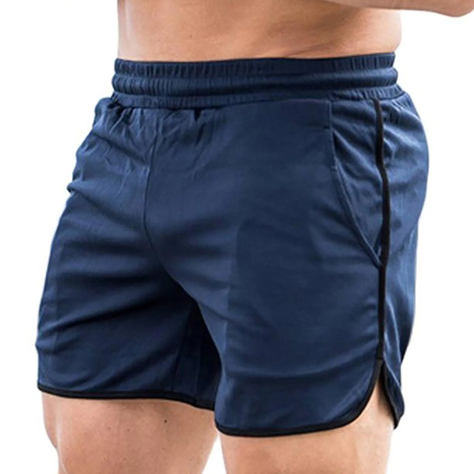 Men's Sports Shorts Quick Dry Mesh Fabric Men Athletic Shorts Drawstring Closure Workout Running Short for Men Navy Blue