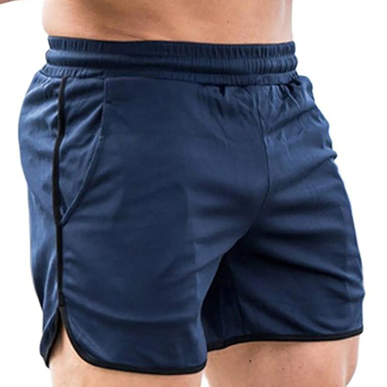 Men's Sports Shorts Quick Dry Mesh Fabric Men Athletic Shorts Drawstring Closure Workout Running Short for Men Navy Blue