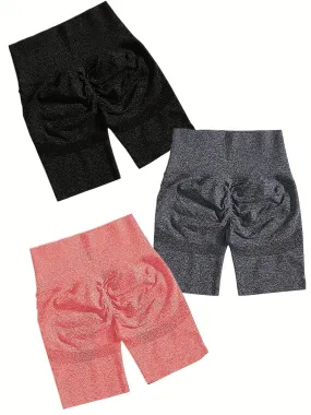 New models 3 Pcs Sports Fitness Knit Heather Shorts Set