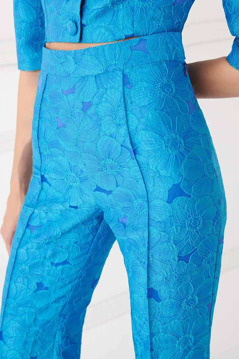 Pantalón palazzo brocado azul flores Brenda