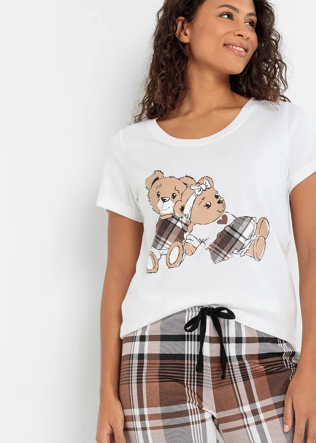 Pijama Blanco-marrón castaño de cuadros