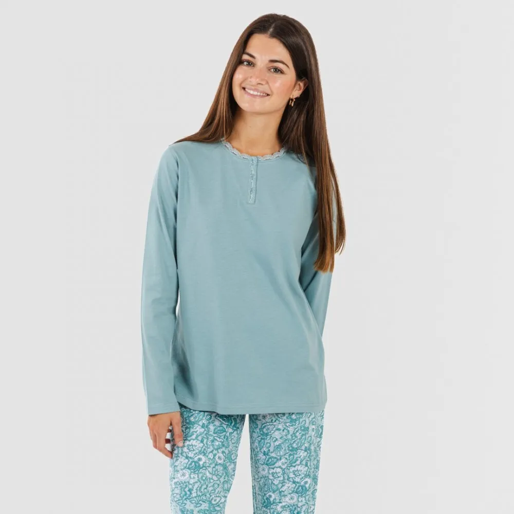 Pijama largo algodón Hera verde azulado