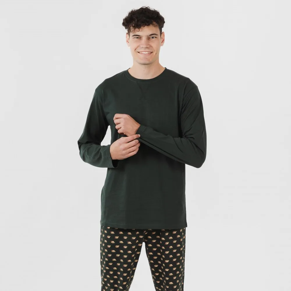Pijama largo algodón hombre Nino verde botella