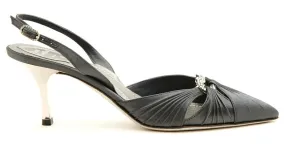 Rene Caovilla Tacones EU37.5 Gris Satén Zapatos Slingback US7 NIB Plata 