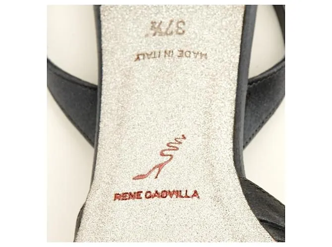 Rene Caovilla Tacones EU37.5 Gris Satén Zapatos Slingback US7 NIB Plata 