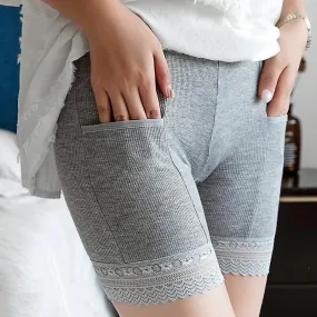 Seamless Underwear With Pocket Shorts Women's Safety Pants Ladies Shorts With Lace Plus Big Size Safety Pants For Women