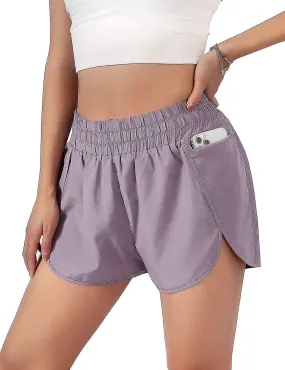 sport layer elastic waist active workout shorts-purple-l