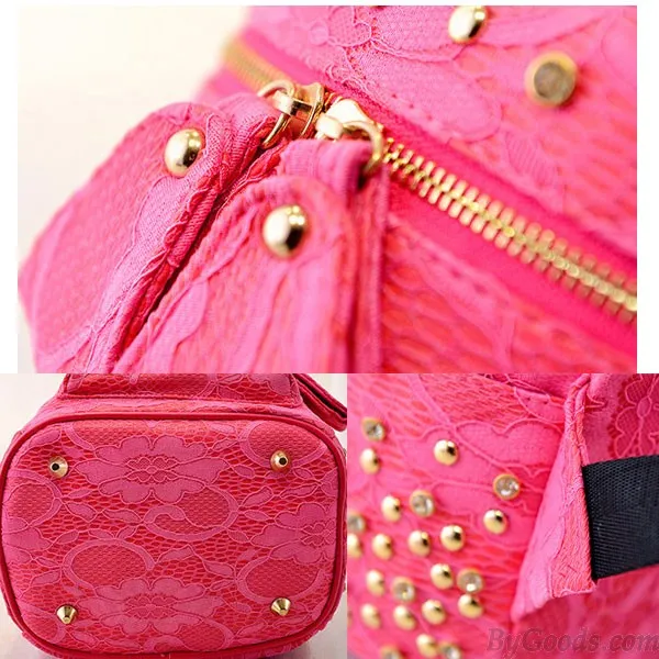 Sweet Lace Silk Bowknot Rivet Backpacks