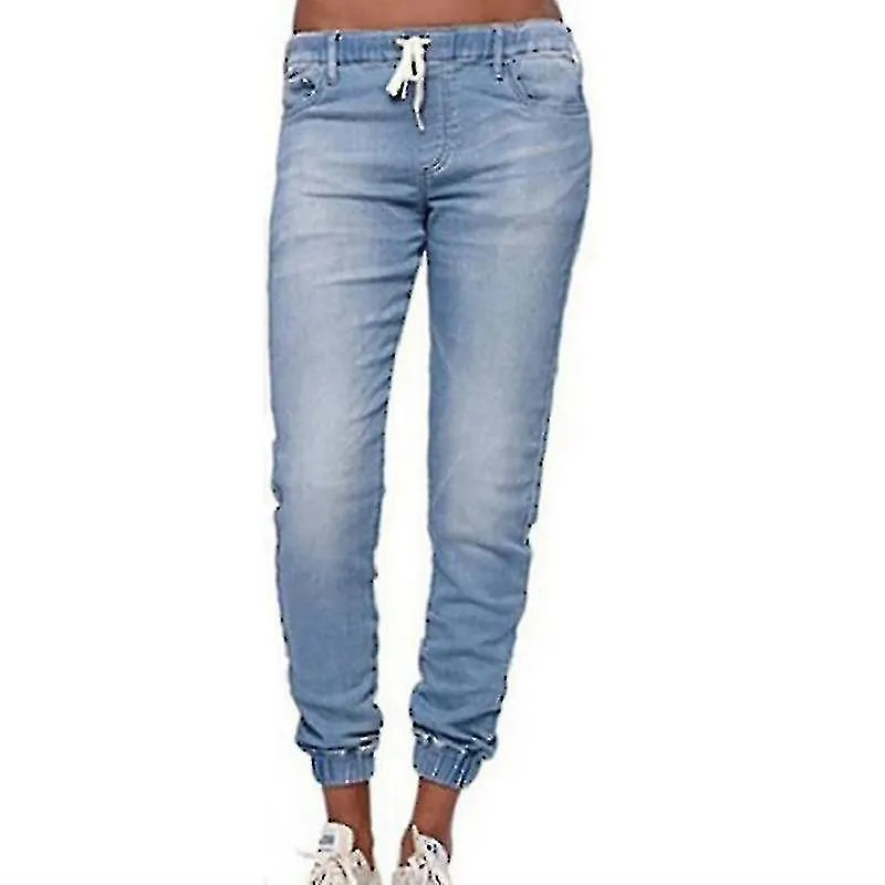 Women Casual Elastic Waist Jeans Pants Jogger Denim Sweatpants Trousers