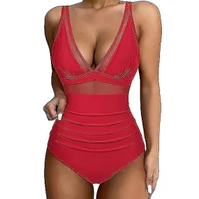 Women Summer Sexy Deep V-Neck Padded Monokini Swimsuit One Piece Bikini Swimwear Bathing Suit Beachw