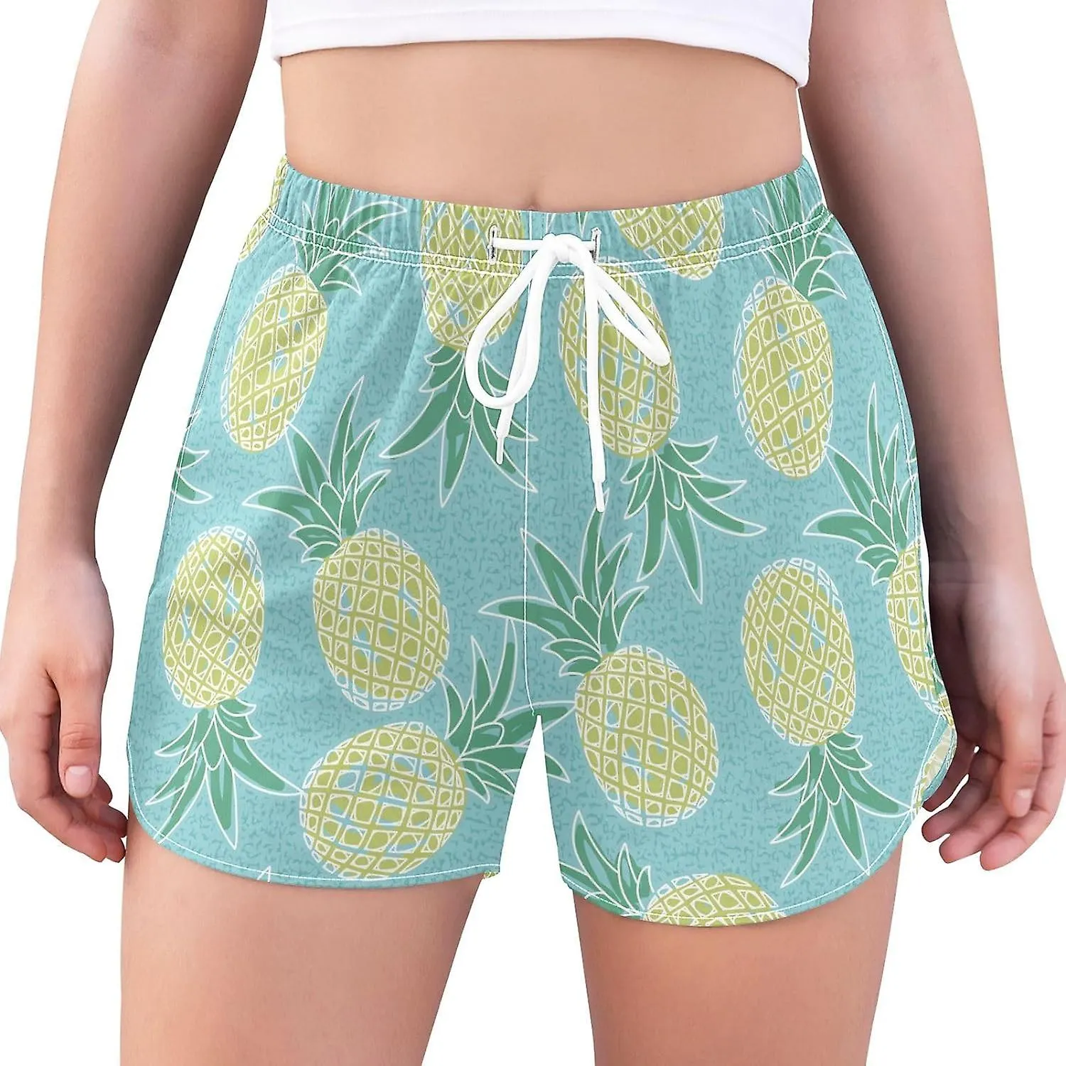 Women's Athletic Shorts Tropic Fruit Pineapple Blue Workout Running Gym Quick Dry Liner Shorts with Pockets-Ggb96