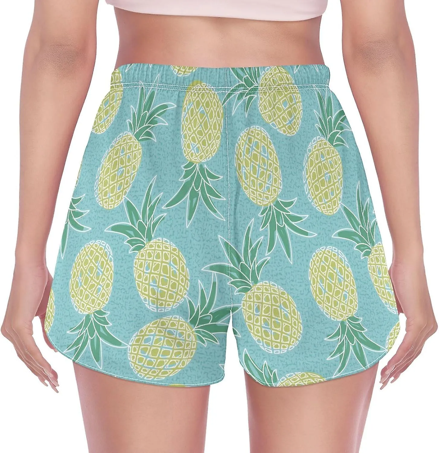 Women's Athletic Shorts Tropic Fruit Pineapple Blue Workout Running Gym Quick Dry Liner Shorts with Pockets-Ggb96