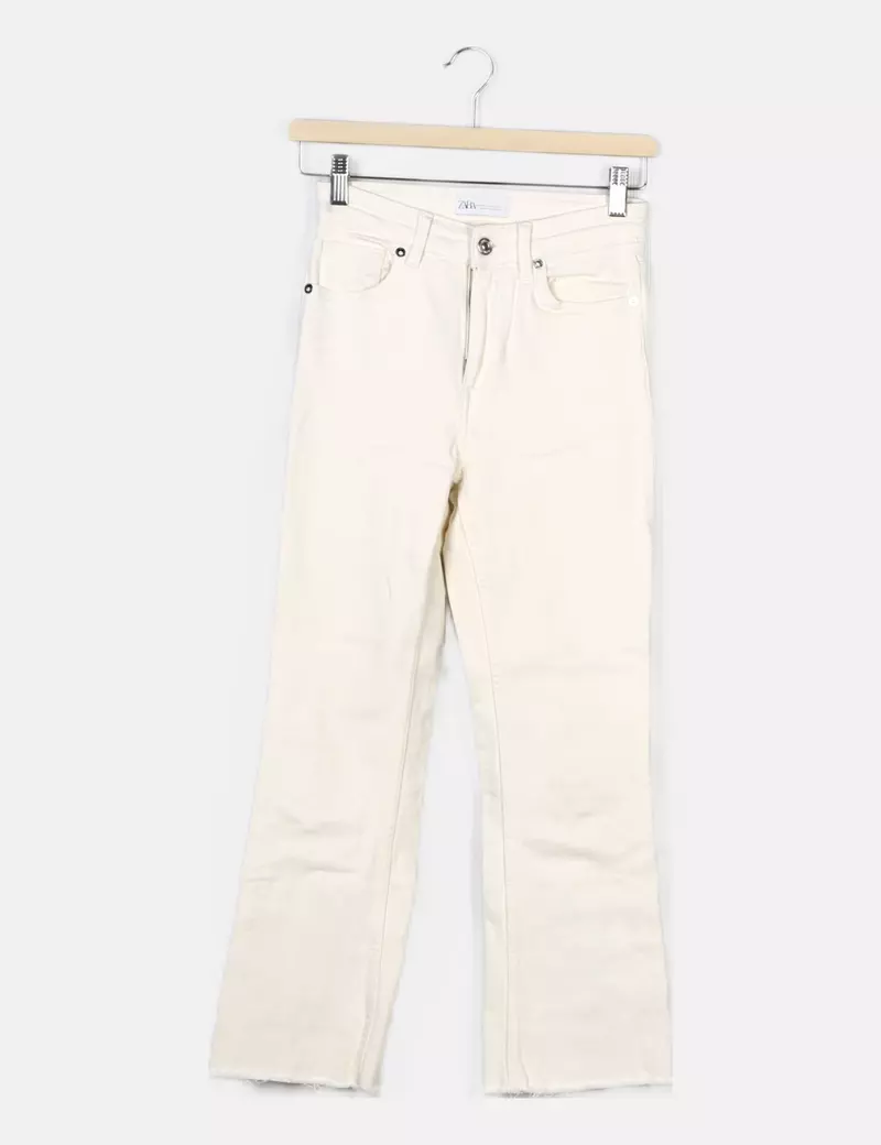 Zara Pantalón denim blanco campana